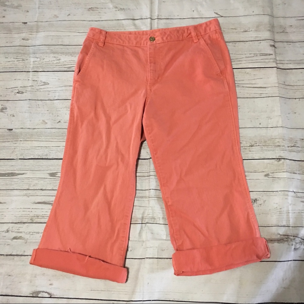 😍Tory Burch Women’s Coral Cut Off Wide Legs Capris size 14